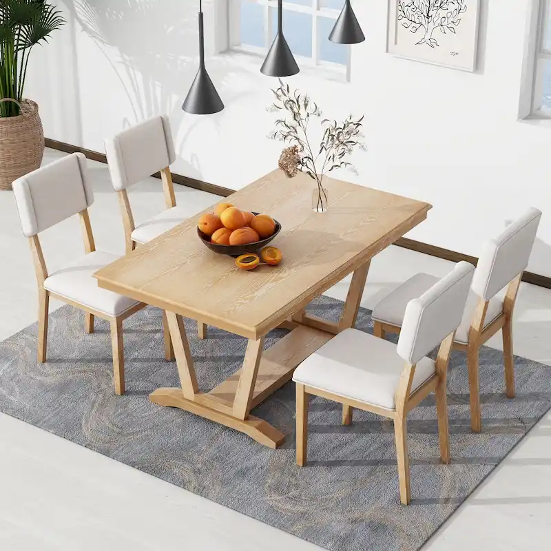 5-Piece Wooden Dining Table Set with 59  Rectangular Table & 4 Chairs