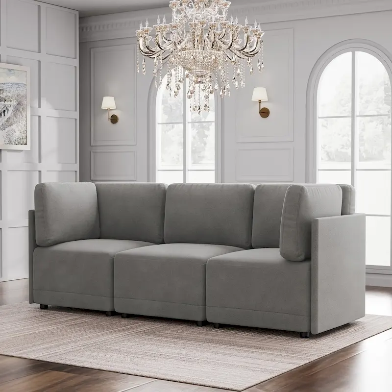 Modern Modular 3 Piece Reversible Sectional Linen Sofa Couch Optional in Free Combination