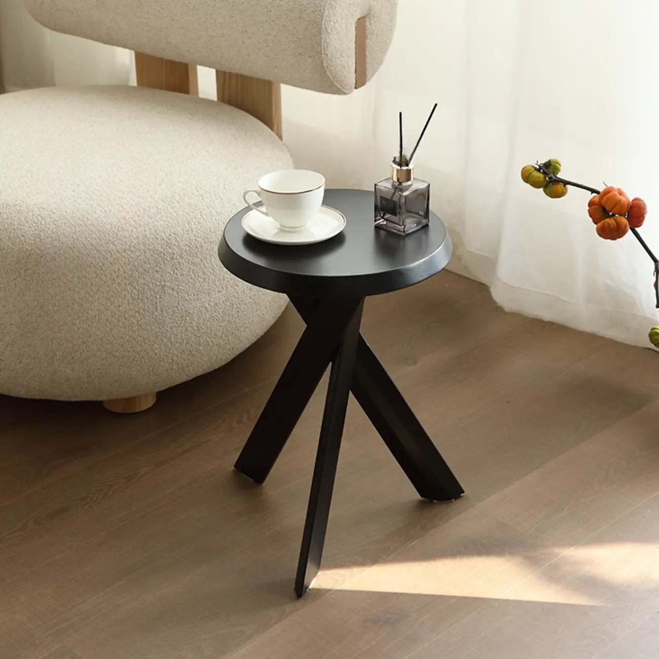 Contemporary Black Wooden Tripod Side Table