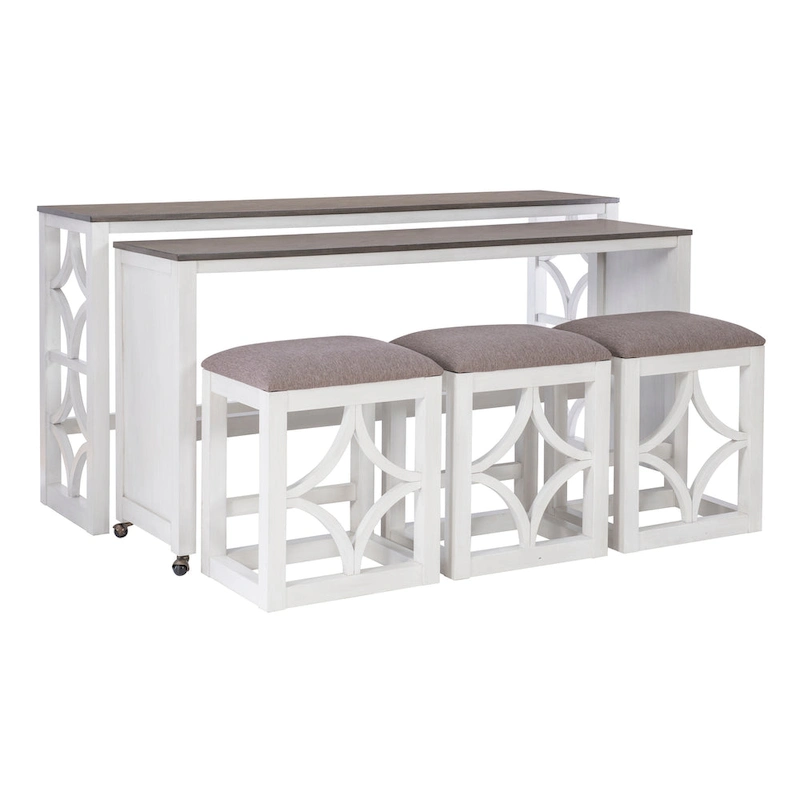 Crewson Wood 2-Piece Nesting Rolling Console with 3 Stools