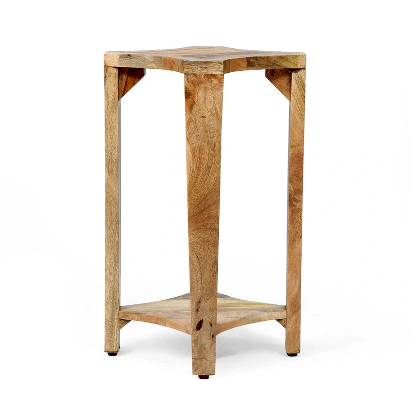 13  Boho Wooden Side Table with Handcrafted Wood Structure and Concave Design