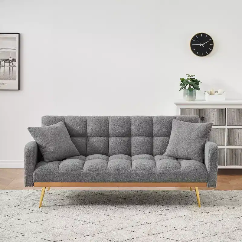 GDFStudio Smin Modern 69 Wooden Teddy Upholstered Sofa Bed with Adjustable Backrest