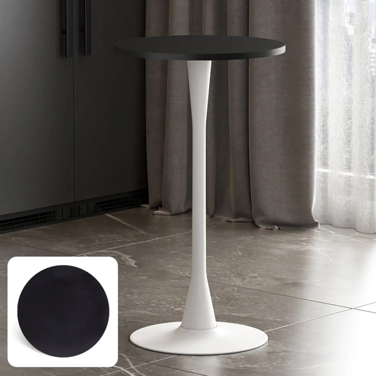 Modern Matte Black Metal Pedestal Round Wood Bar Tables