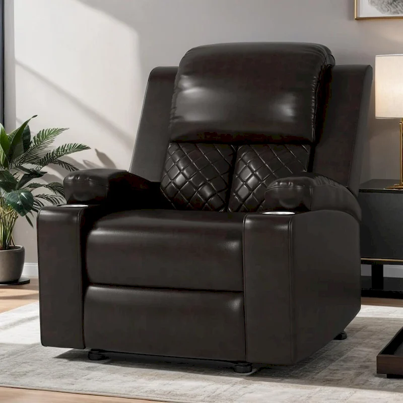 Home Theater Seating Manual Recliner with Overstuffed Back and Armrests