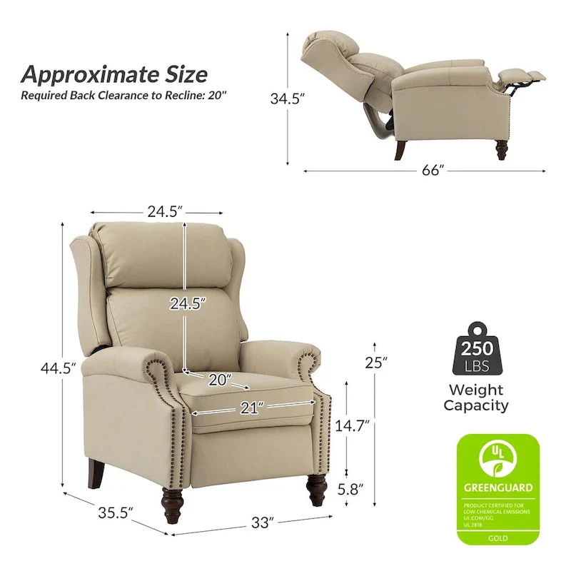 Noemon Modern Genuine Leather Recliner with Nailhead Trims Set of 2 by HULALA HOME