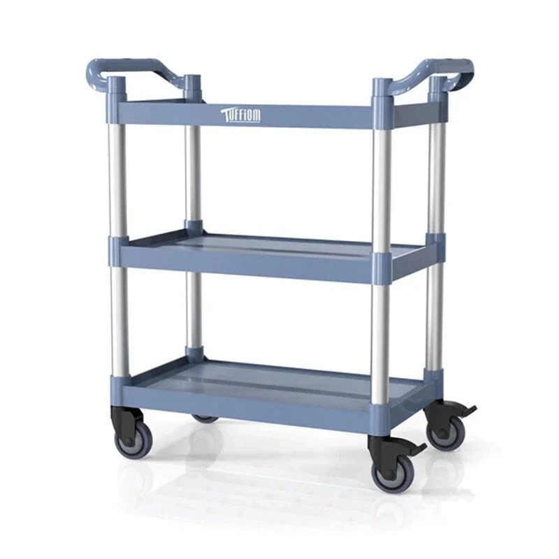 3 Tier Medium 390lbs Capacity Plastic Utility Cart with Wheels Grey