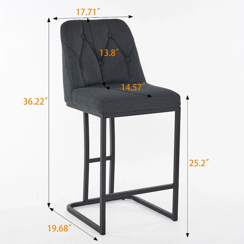 Upholstered Bar Stools Set of 2, Counter Height Bar Stools with Button-Tufted Backrest, Kitchen Island Chairs with Metal Frame