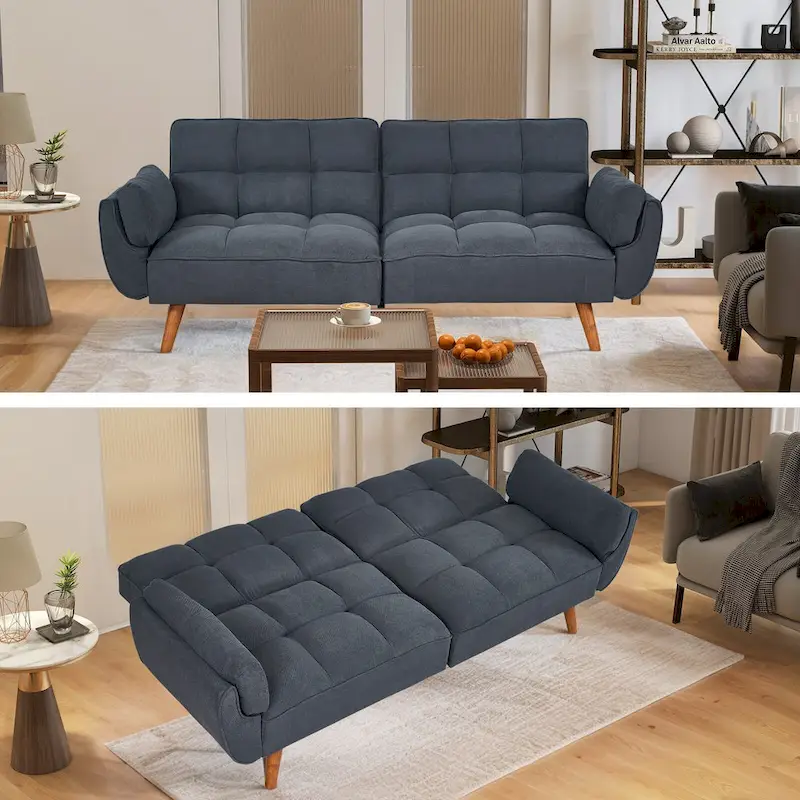 Linen Button-Tufted Loveseat Sofa, Beige/Grey/Black/Green/Yellow, Metal Legs, Seats 2