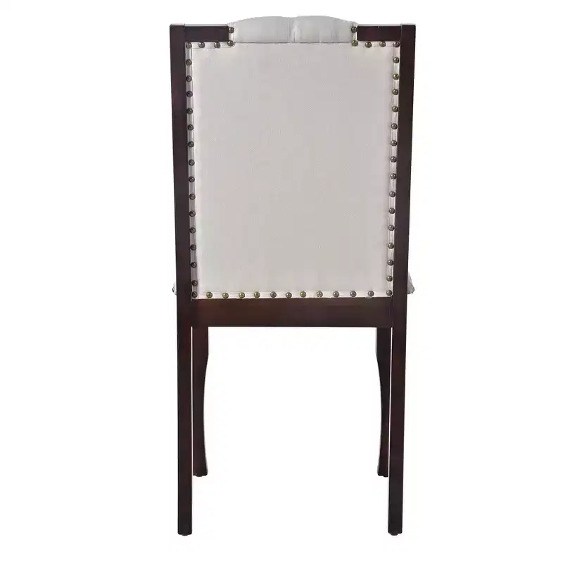Beige Linen High Back Dining Chair, Button Tufted, Set of 4