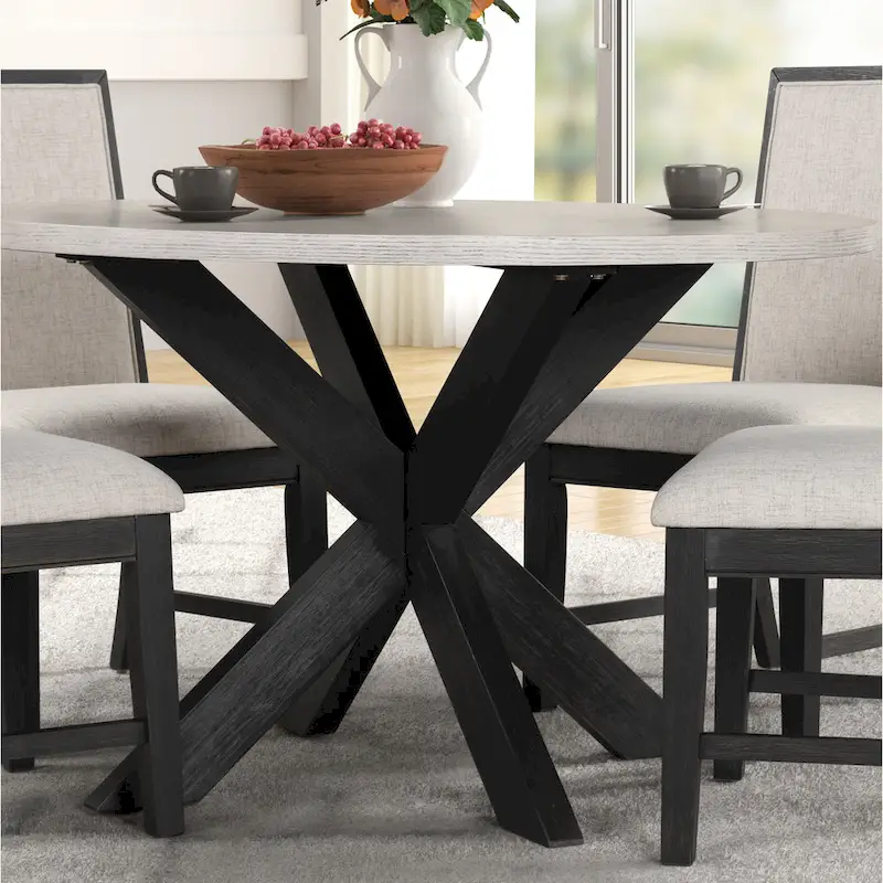 Roundhill Furniture Gates 5-Piece Round Dining Set, Light Gray