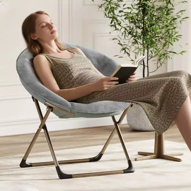 Comfy Saucer Chairs, Folding Reading Lounge Chair, Cozy Faux Fur Living Room Chair with Soft Thick Padded Seat Metal Frame, Modern Style Home
