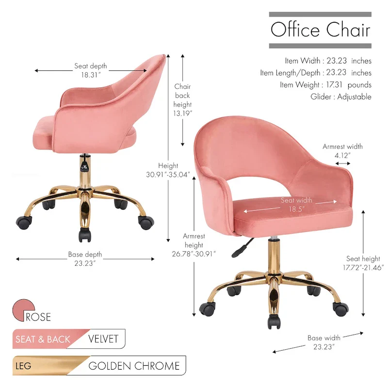 Velvet Swivel Office Chair, Golden Chrome Legs