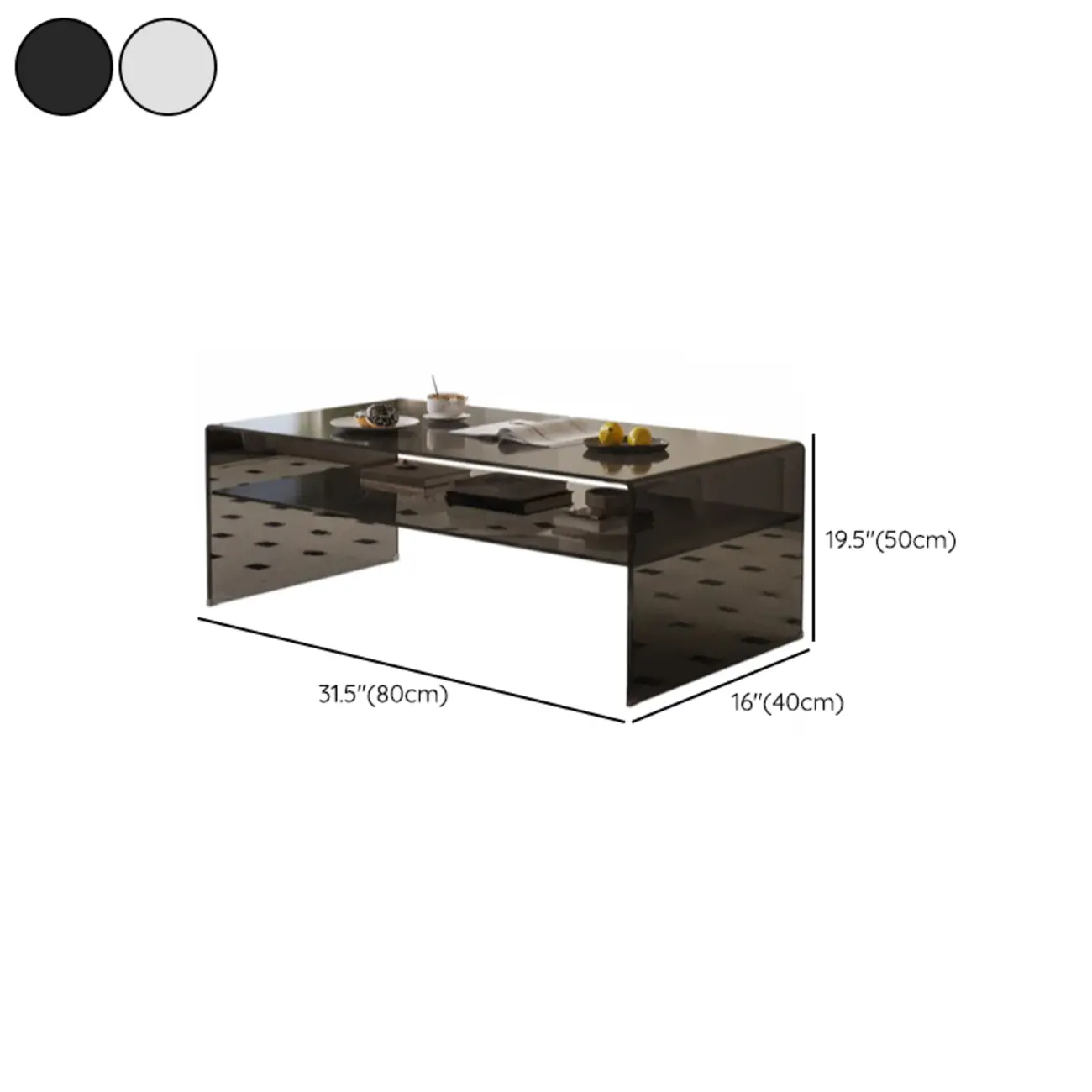 Modern Rectangular Black Coffee Table with Transparent Design