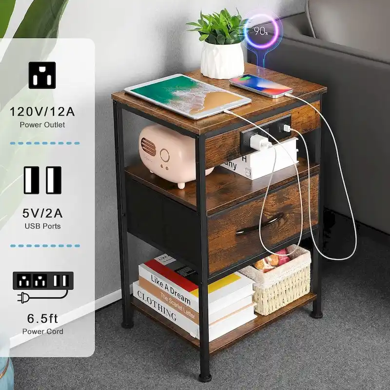 Nightstand with Charging Station with Drawer