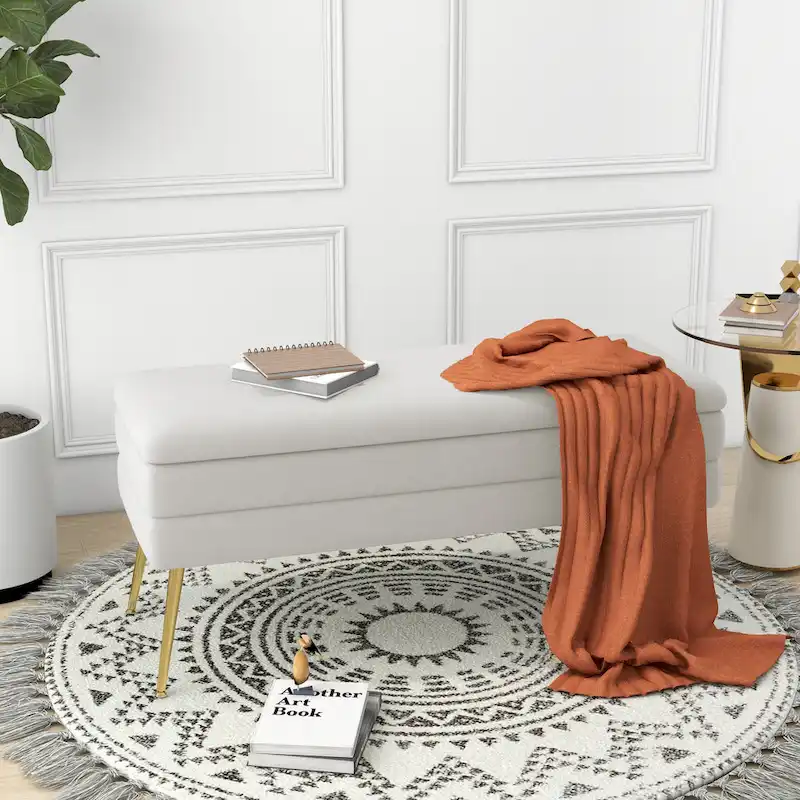 Velvet Storage Ottoman Bench with Metal Legs