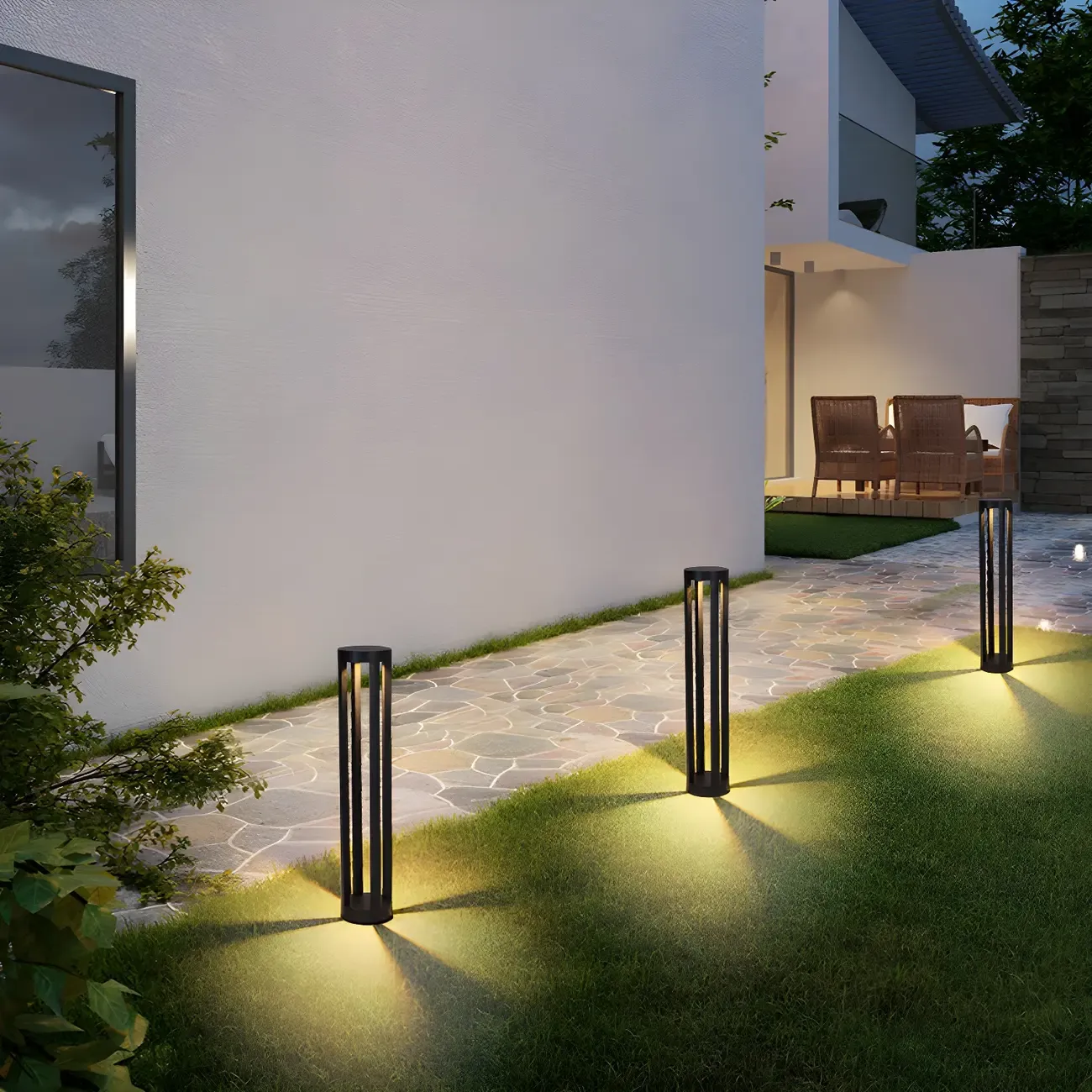 Modern Black Metal LED Bollard Light for Outdoor Pathway
