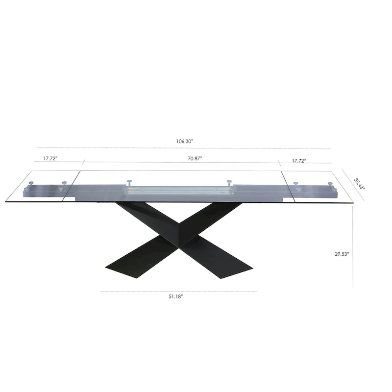 DAVEE Extendable Dining Table with Clear Glass Table Top - 106.3*35.43*29.53