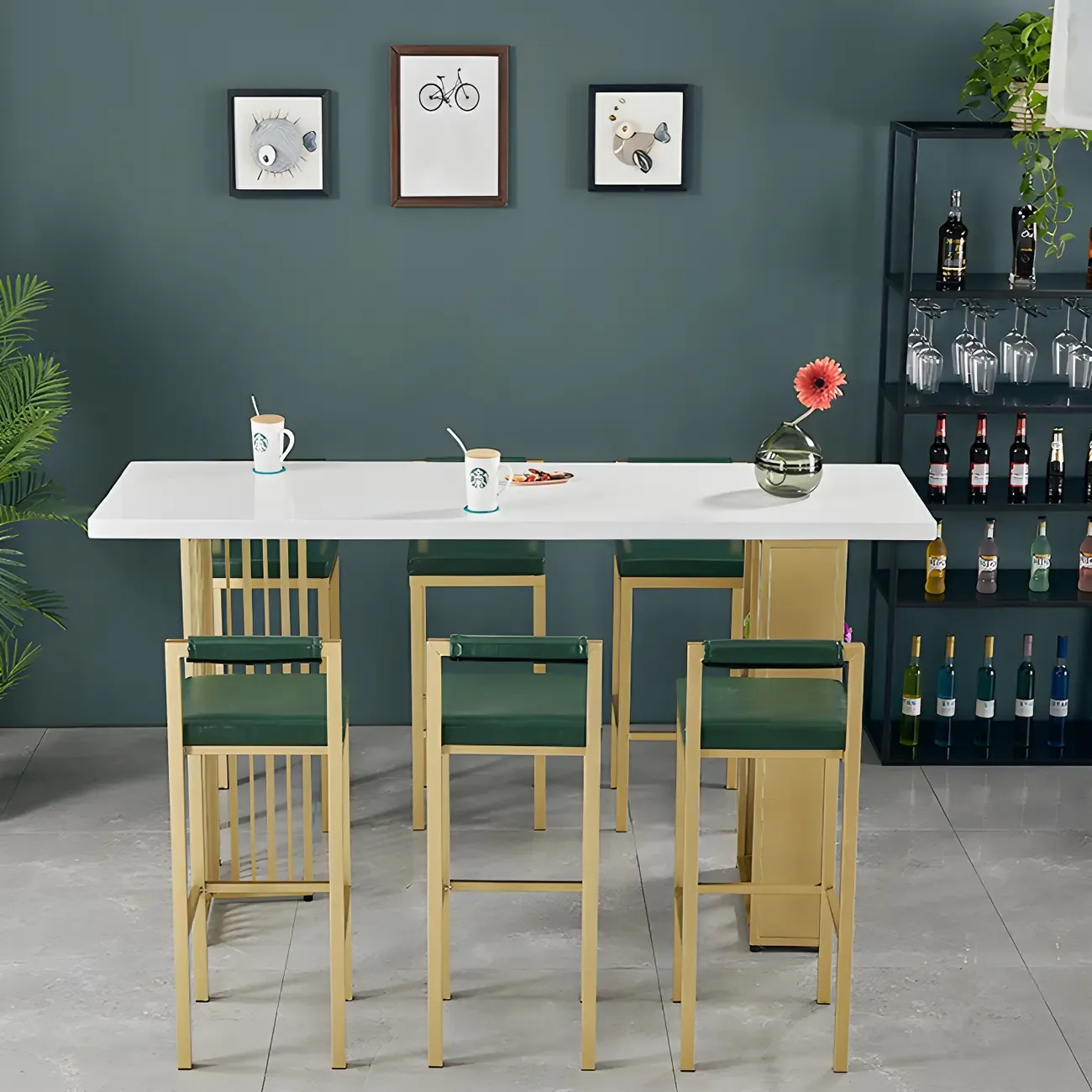 Glam Gold Wood Top Metal Shelf Bar Tables