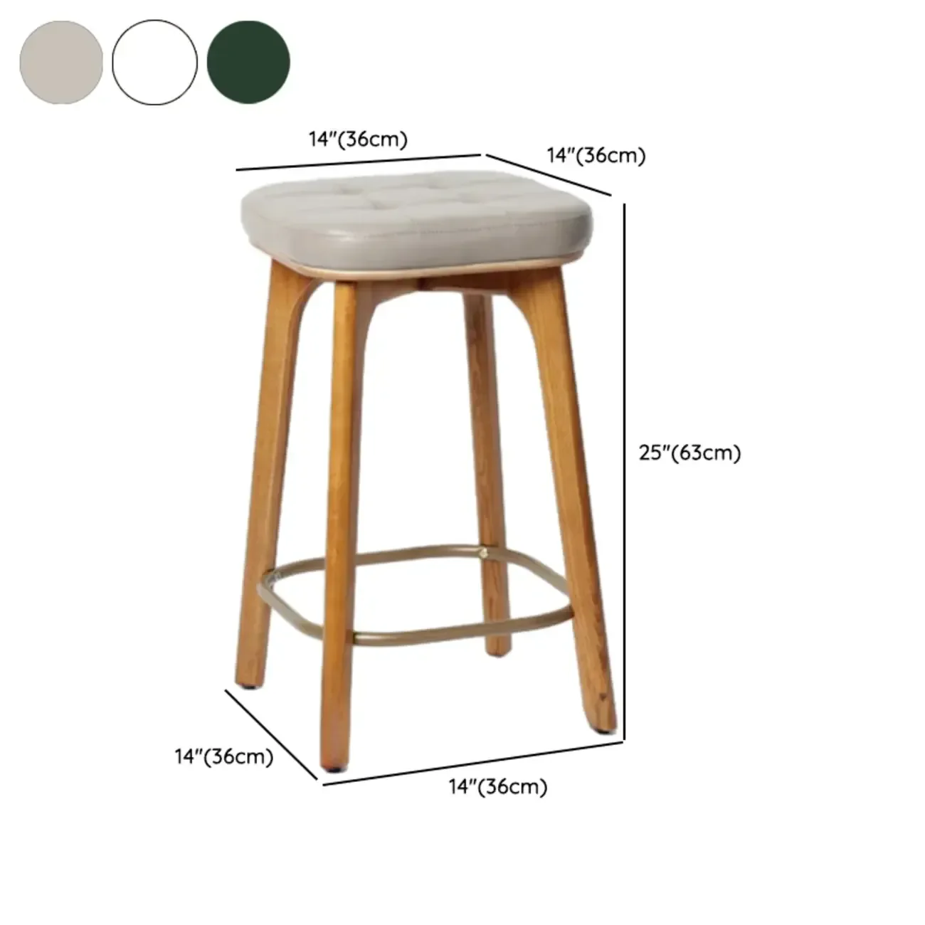 Scandinavian Wood Tufted Leatherette Bar Stools Backless