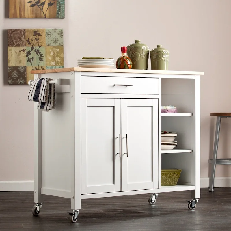 SEI Furniture Oriaga White Kitchen Cart
