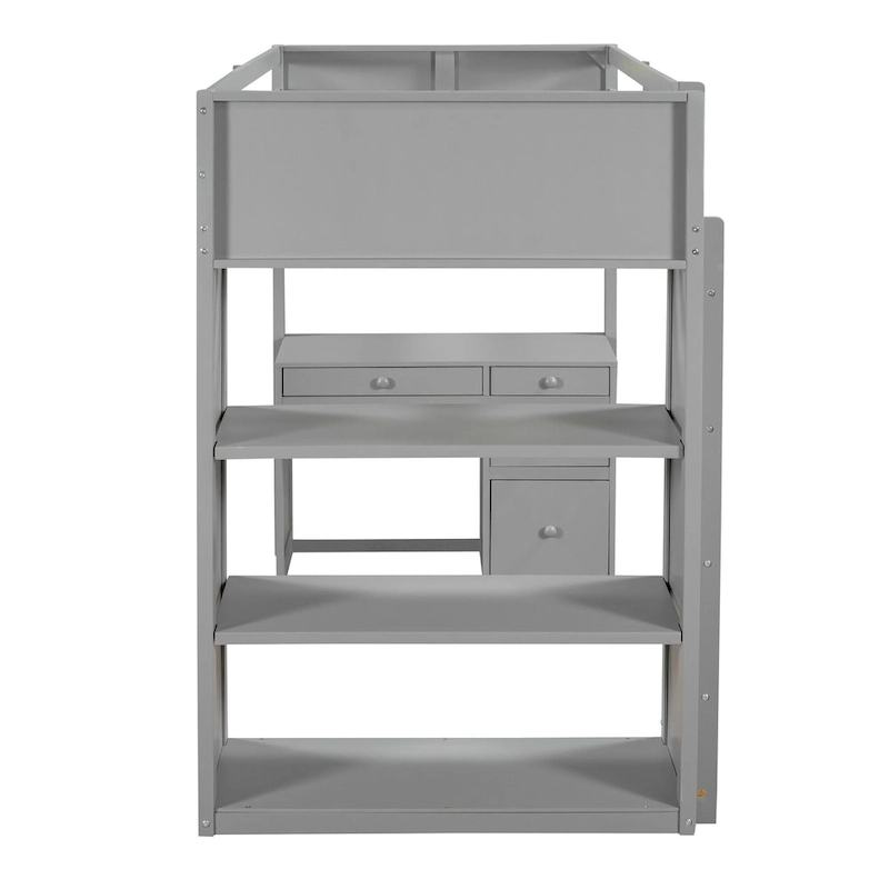 Loft Bed with Ladder, Shelves and Desk