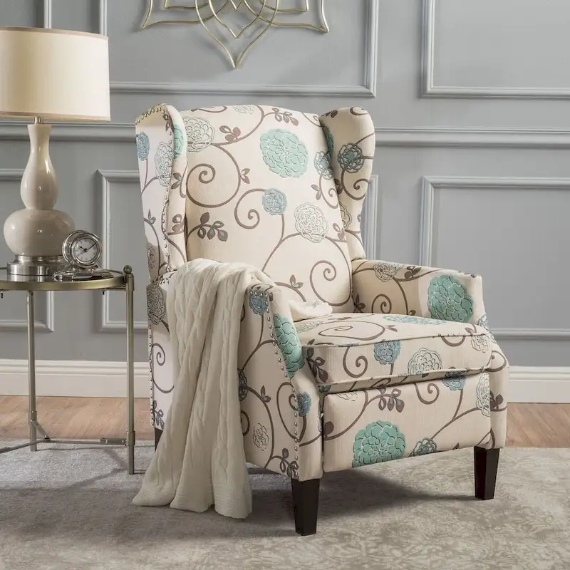 Traditional Fabric Recliner Chairs with Studded Border by Christopher Knight Home