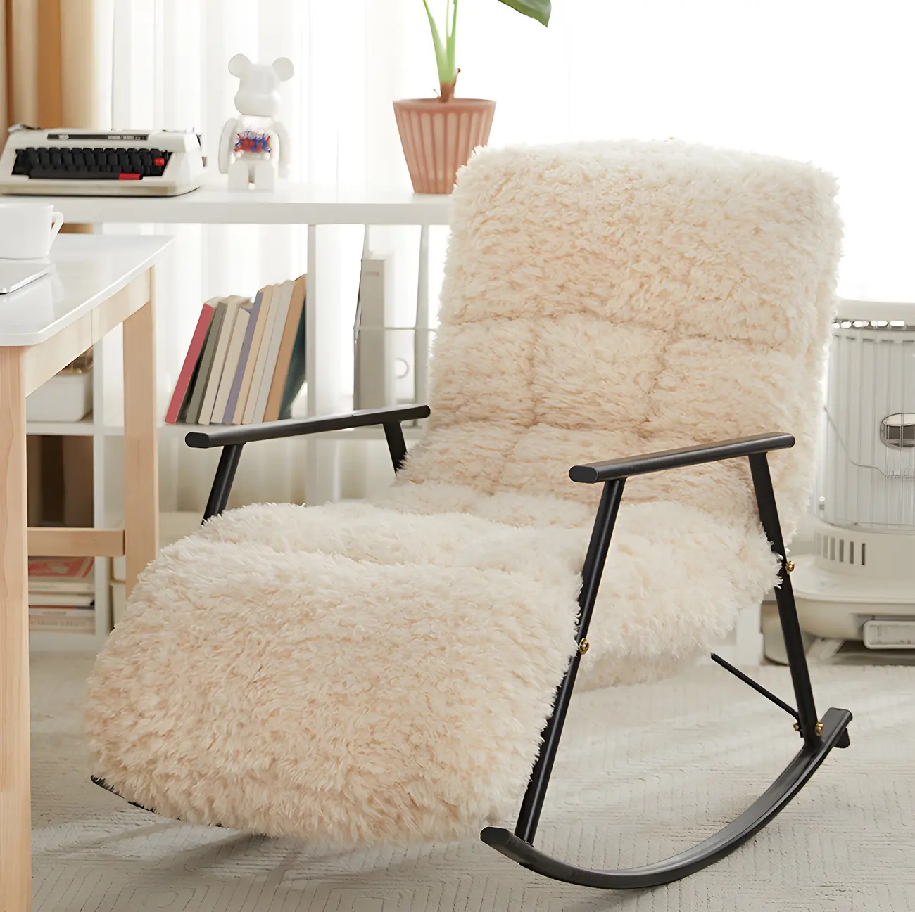 Modern Upholstered Metal Armchair Rocker Recliner for Indoor