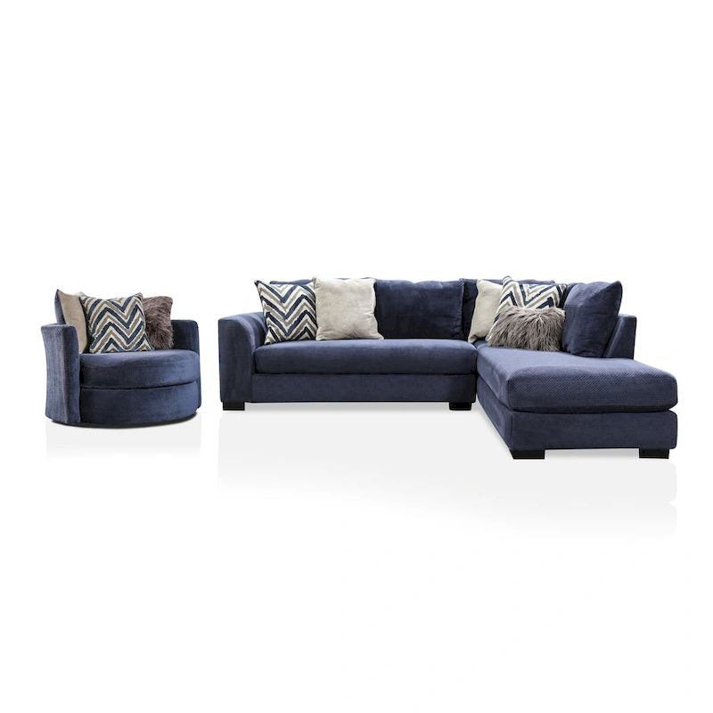 Slaren Transitional Navy Microfiber Padded 2-Piece Sectional and Chair Set by Furniture of America