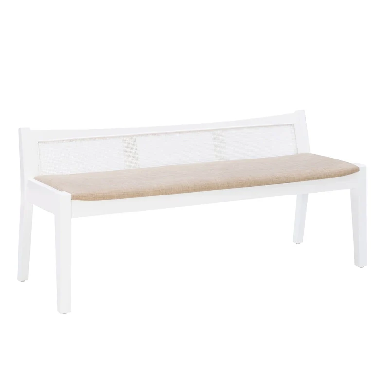 Solid Wood Cane Bench with Cushioned Seat