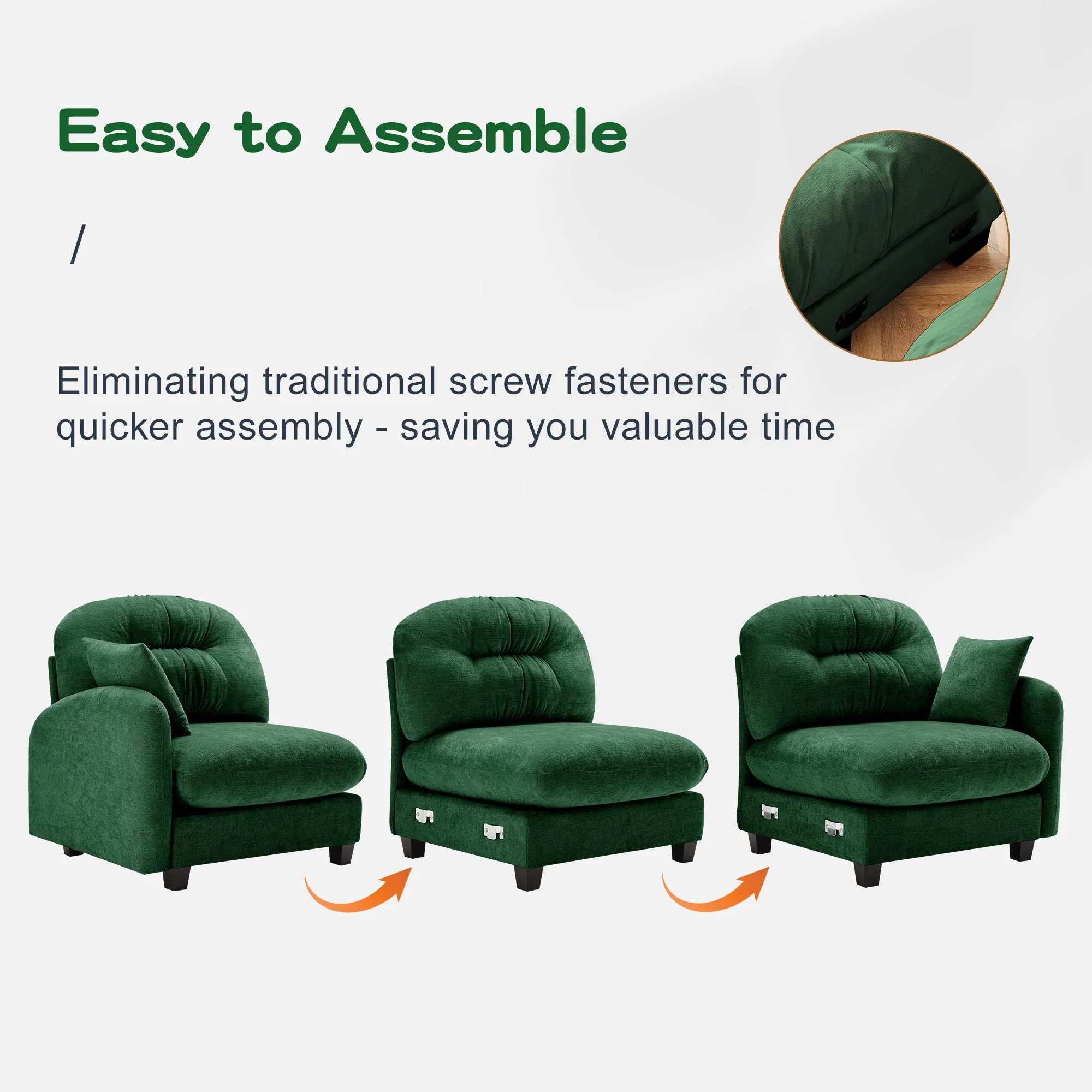 Cloud Tufted  Chenille Sectional Loveseat Sofa Couch With Ottoman