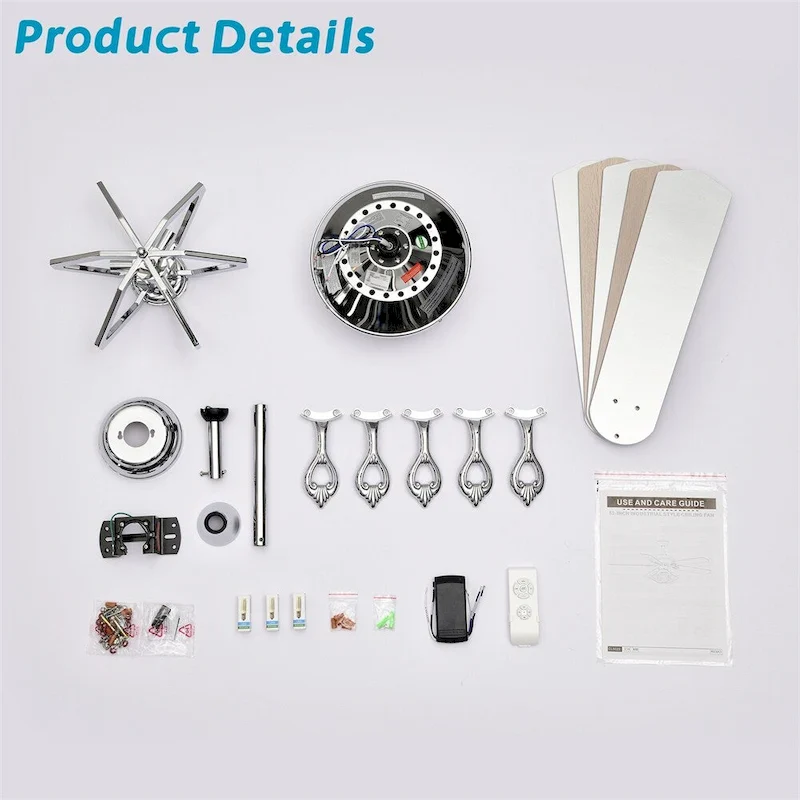 3 Speed Crystal Ceiling Fan with Remote and Reversible Blades