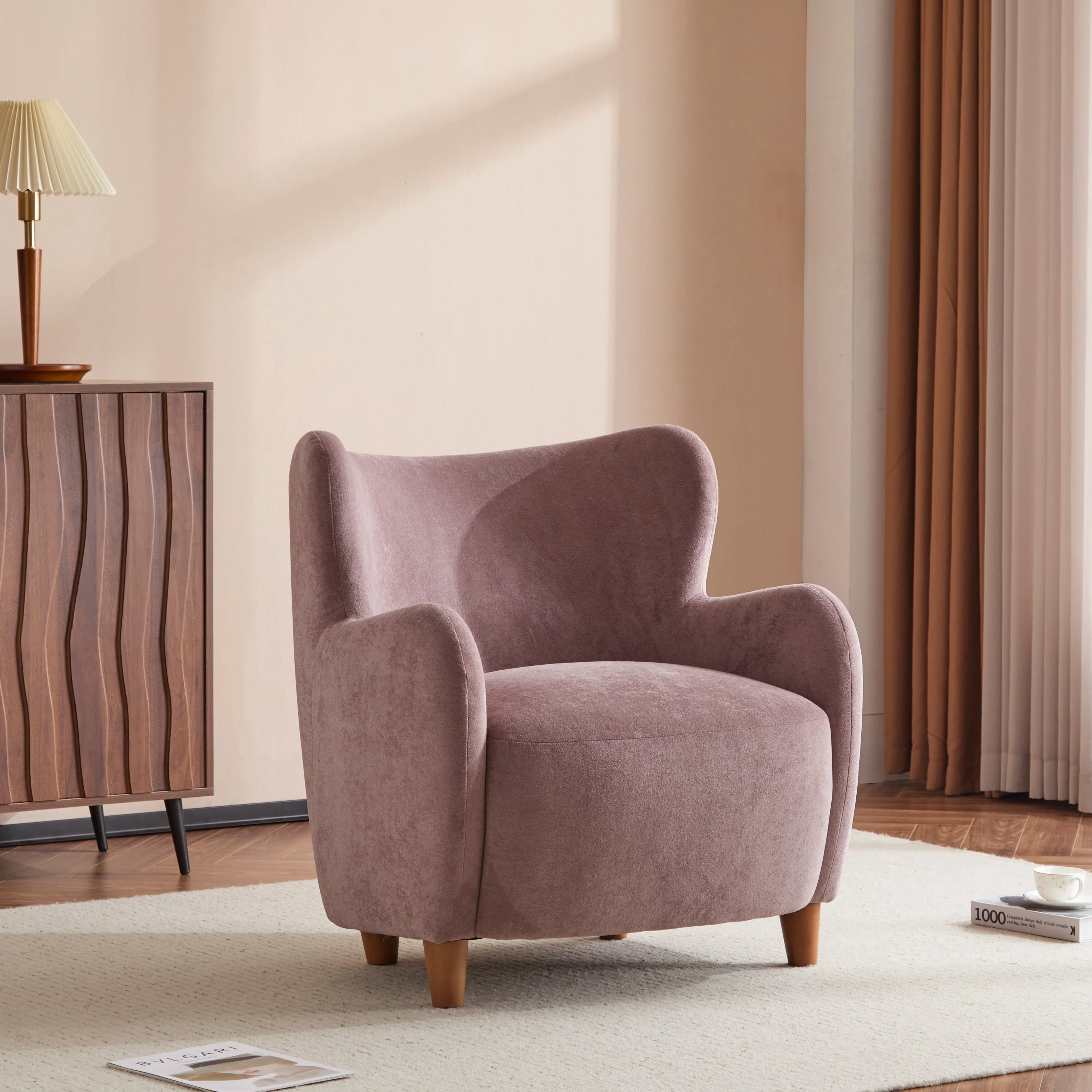 Luxury Modern Fabric Armchair with Round Arms & Tapered Legs
