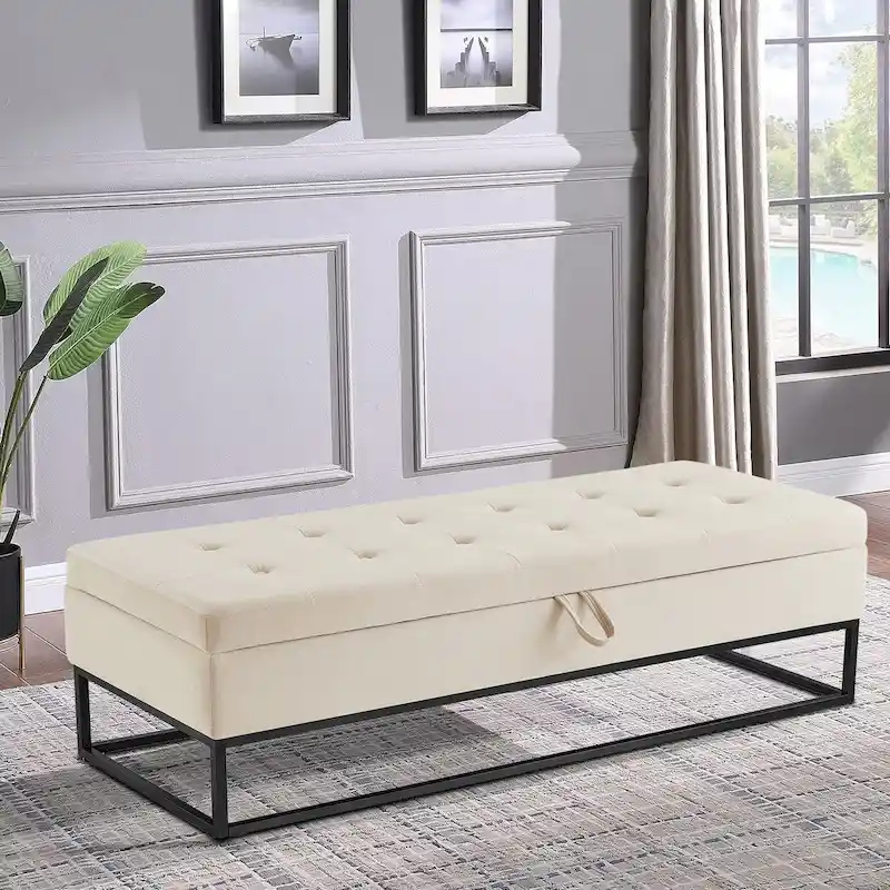 Modern Velvet Upholstered Storage Bench with Flip-Up Seat Top