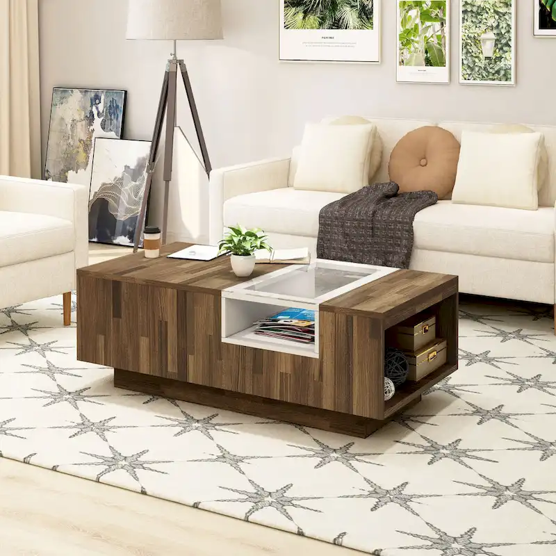 Modern Light Hickory 47-inch Two-tone 3-shelf Coffee Table