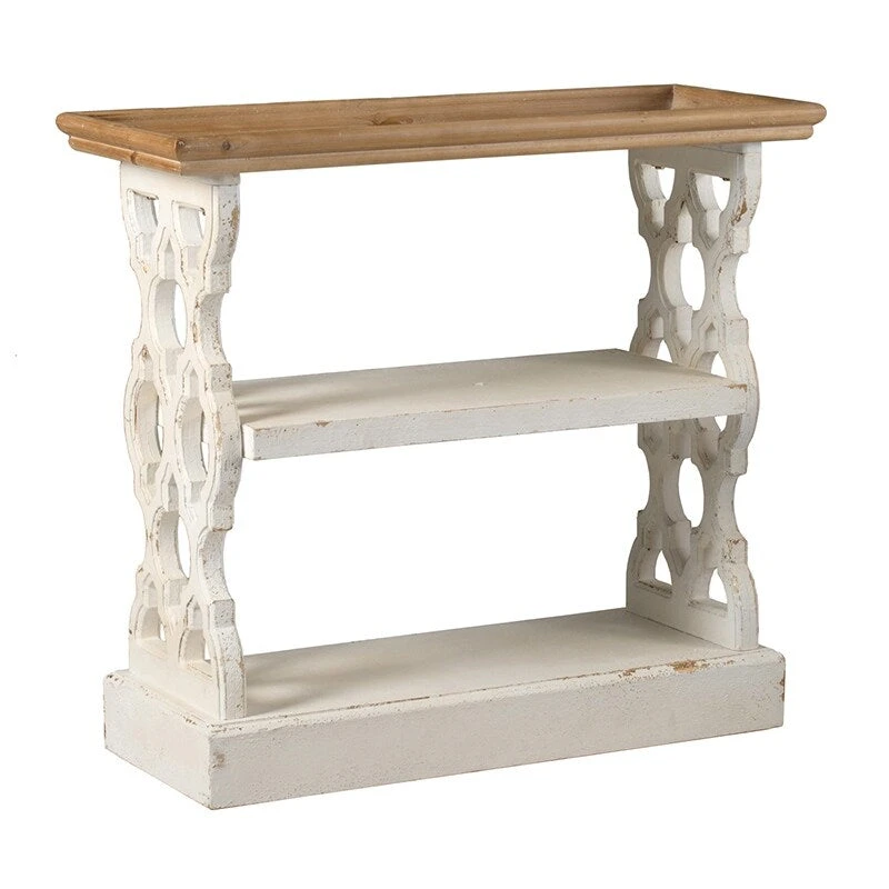 Distressed Wood Console Table with Shelf and Tray Top