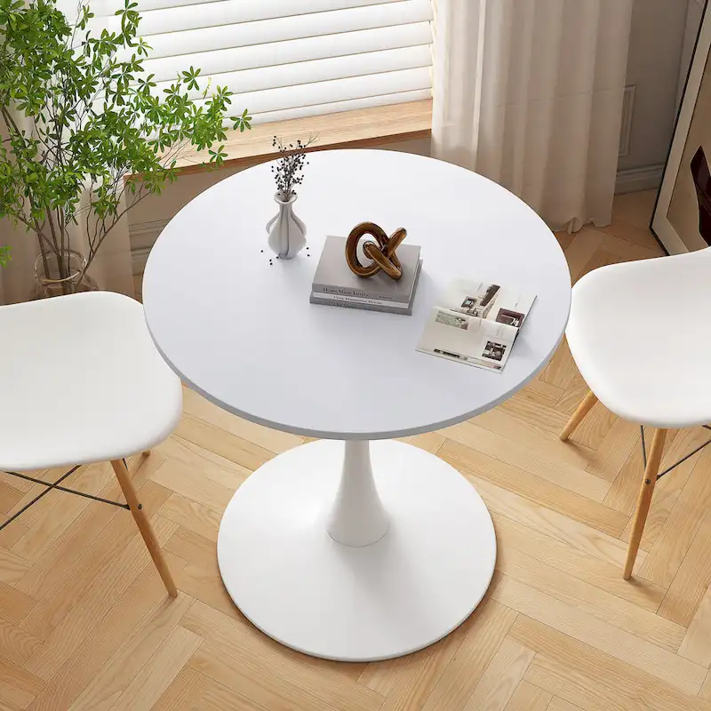 Round Dining Table with Metal Base – White Marble / Black Marble / Oak+Black / Black / White / Natural+White, Seats 2-4