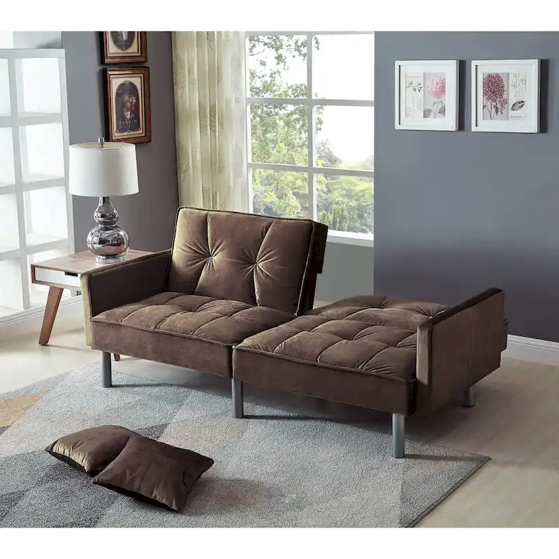 75.6 Lovely Velvet Convertible Sleeper Sofa Bed Futon Love Seats