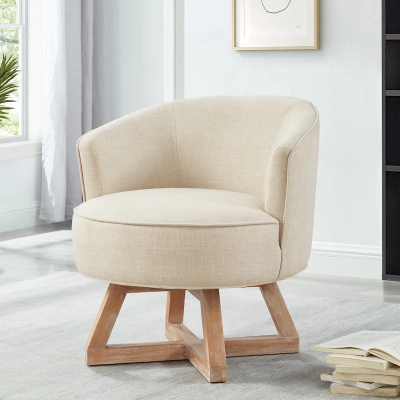 Beige Modern 27 Linen Swivel Barrel Chair