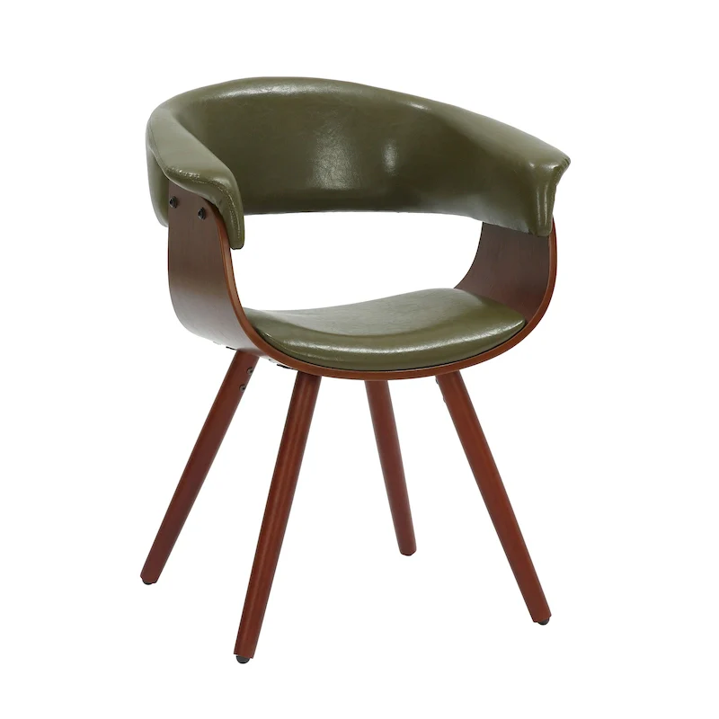 Mid-Century Faux Leather Dining Chair with Wood Legs – Green / Black / Brown, Single