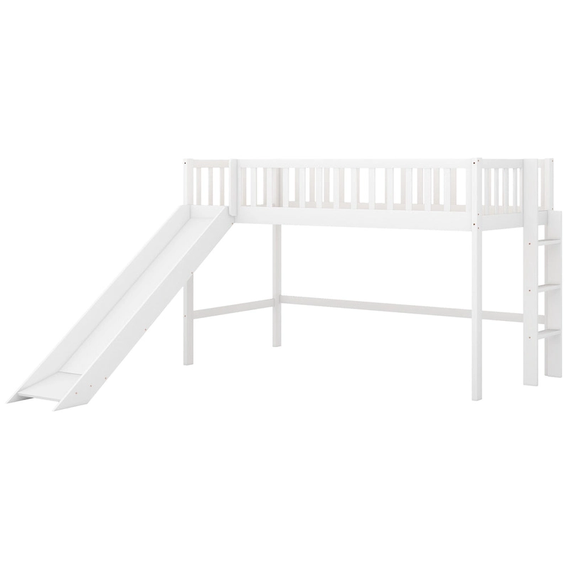 Twin Size Wood Low Loft Bed with Slide
