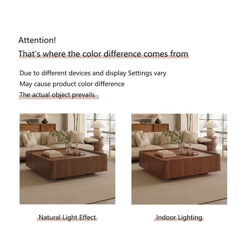 Mid-Century Modern Suqare Wood Finish Coffee Table with Drawers