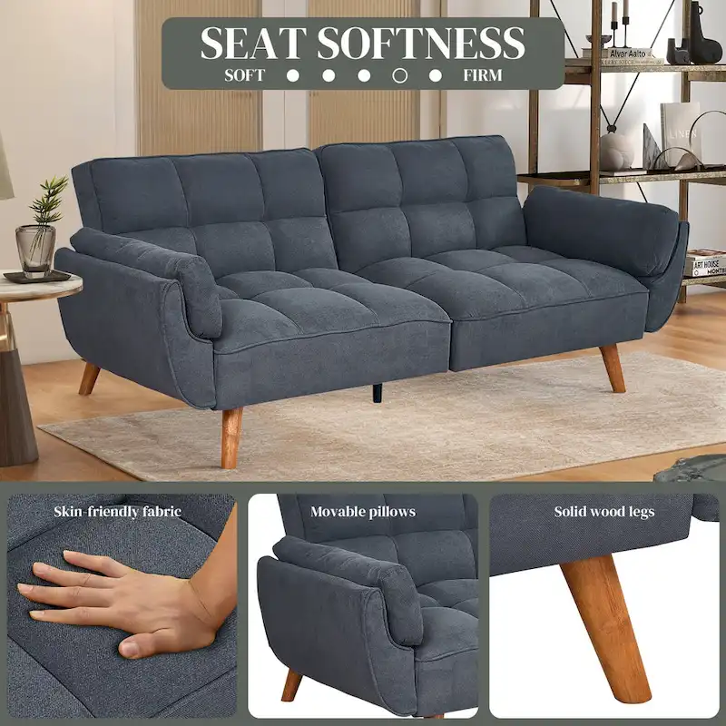 Linen Button-Tufted Loveseat Sofa, Beige/Grey/Black/Green/Yellow, Metal Legs, Seats 2