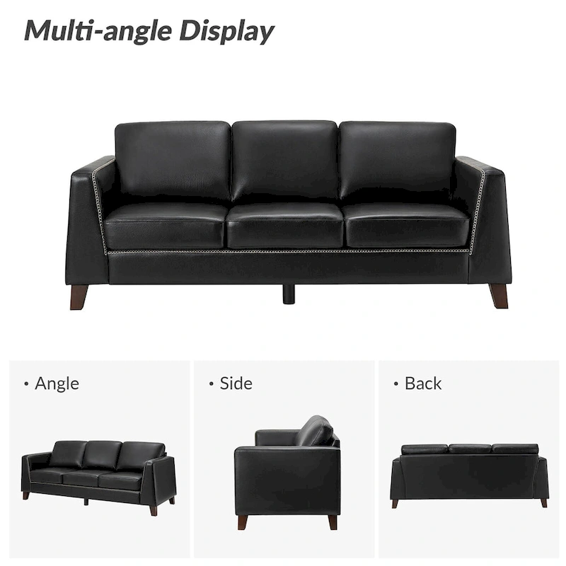 Rita 81.5 Genuine Leather Tuxedo Arm Sofa Couch With Solid Wood Legs By HULALA HOME