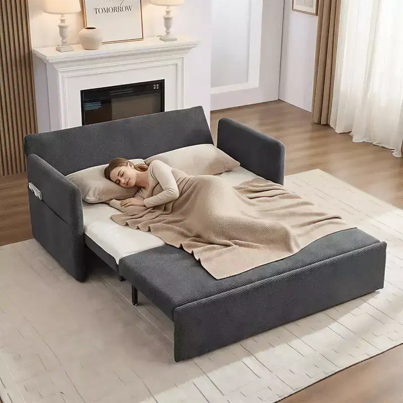 Mjkone Convertible Sofa Bed with Adjustable Backrest, Bubble Fleece, Grey