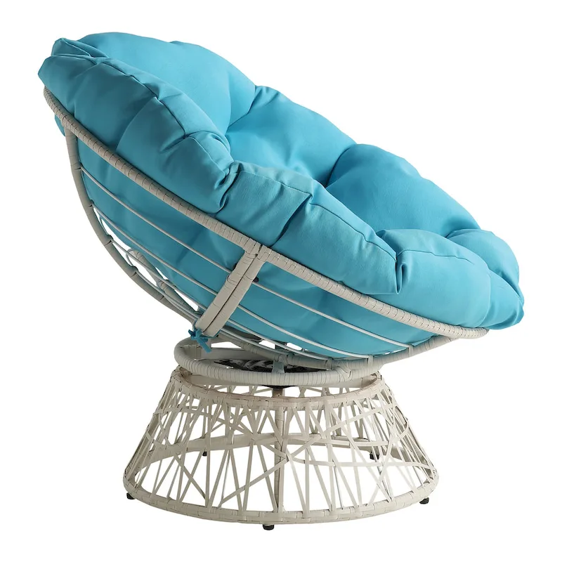 Papasan Chair with Round Pillow Cushion and Cream Wicker Weave