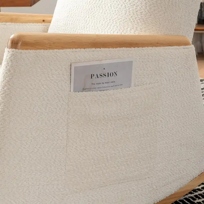 Accent Rocking Chair with Footrest High Back Rubber Wood Rocking Legs Bedroom Living Space