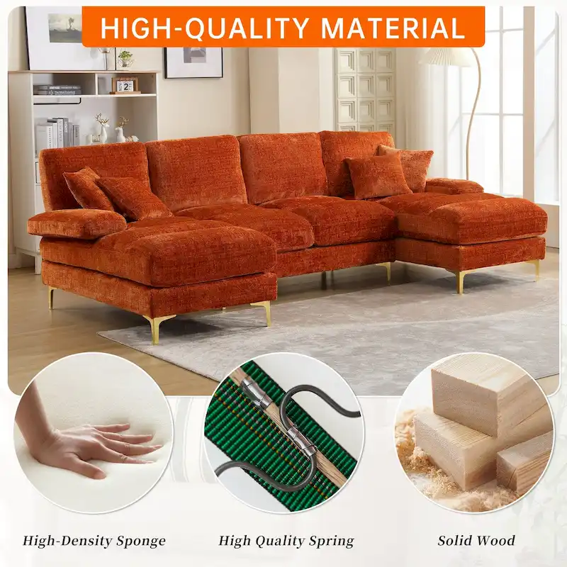 HOMEFUN Chenille Upholstered U-Shaped Living Room Sectional Sofa