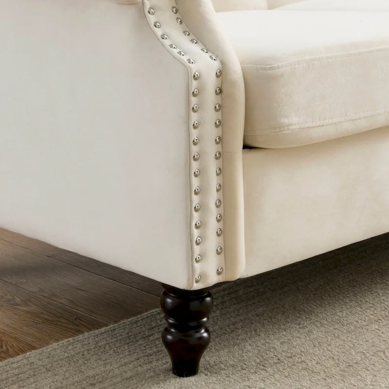 79 Chesterfield Sofa Grey Velvet for Living Room, 3 Seater Sofa Tufted Couch with Rolled Arms and Nailhead