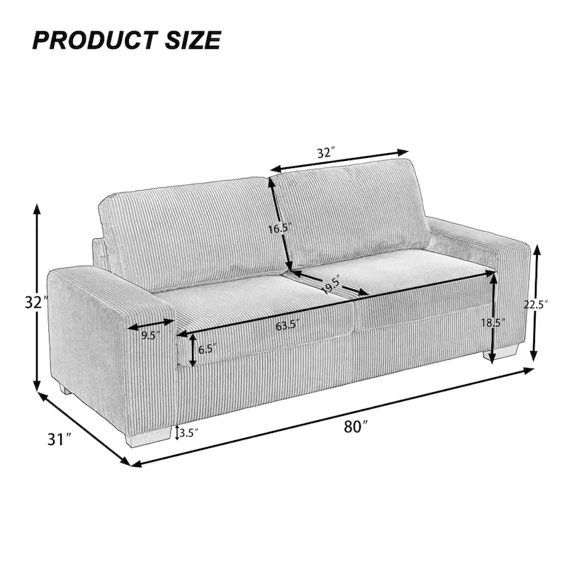 Modern 80 Upholstered Fabric 3-Seater Sofa