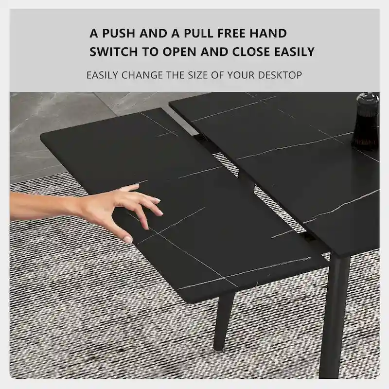 9 Piece 62.9 inch to 94.4 inch Extendable Dining Table Set with Sintered Stone Top 8 Chairs